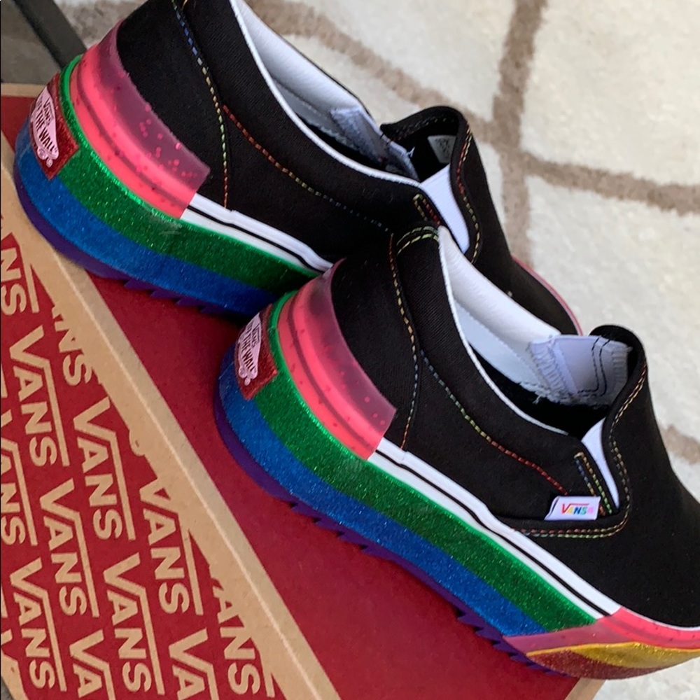 ••VANS CLASSIC SLIP ON S PLATFORMS GLITTER BLK/R W - Picture 11 of 16